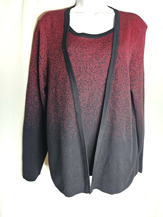 Kim Rogers Sweaters - Kim Rogers XL Red to Black Ombre 2Pc Cardigan Sweater